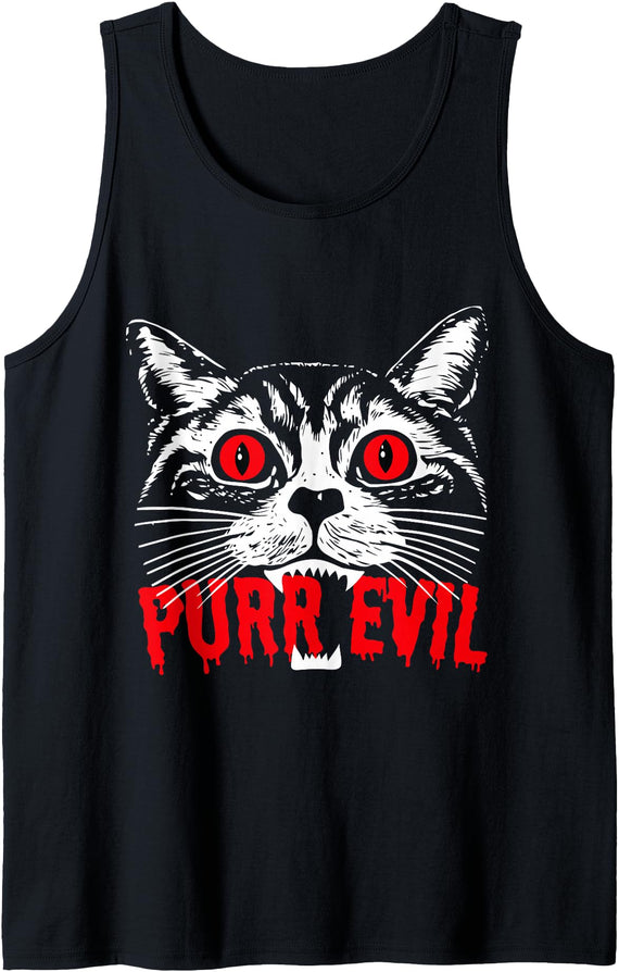 Purr Evil Satanic Cat Shop Purr Evil Satanic Cat Spooky design for Halloween Tank Top - Black