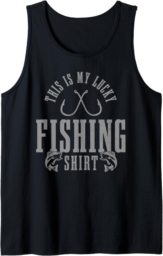 Angeln Apparel Co. - Geschenke für Angler Fishing Saying Angler Gift This Is My Lucky Fishing Tank Top - Black