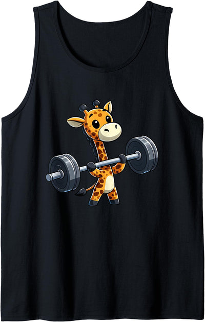 Giraffe Barbell Weight Lifter Cartoon Tank Top