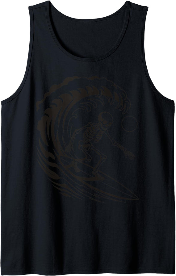 Surfer Surfboard Halloween Summer Skeleton Surfing Tank Top - Black