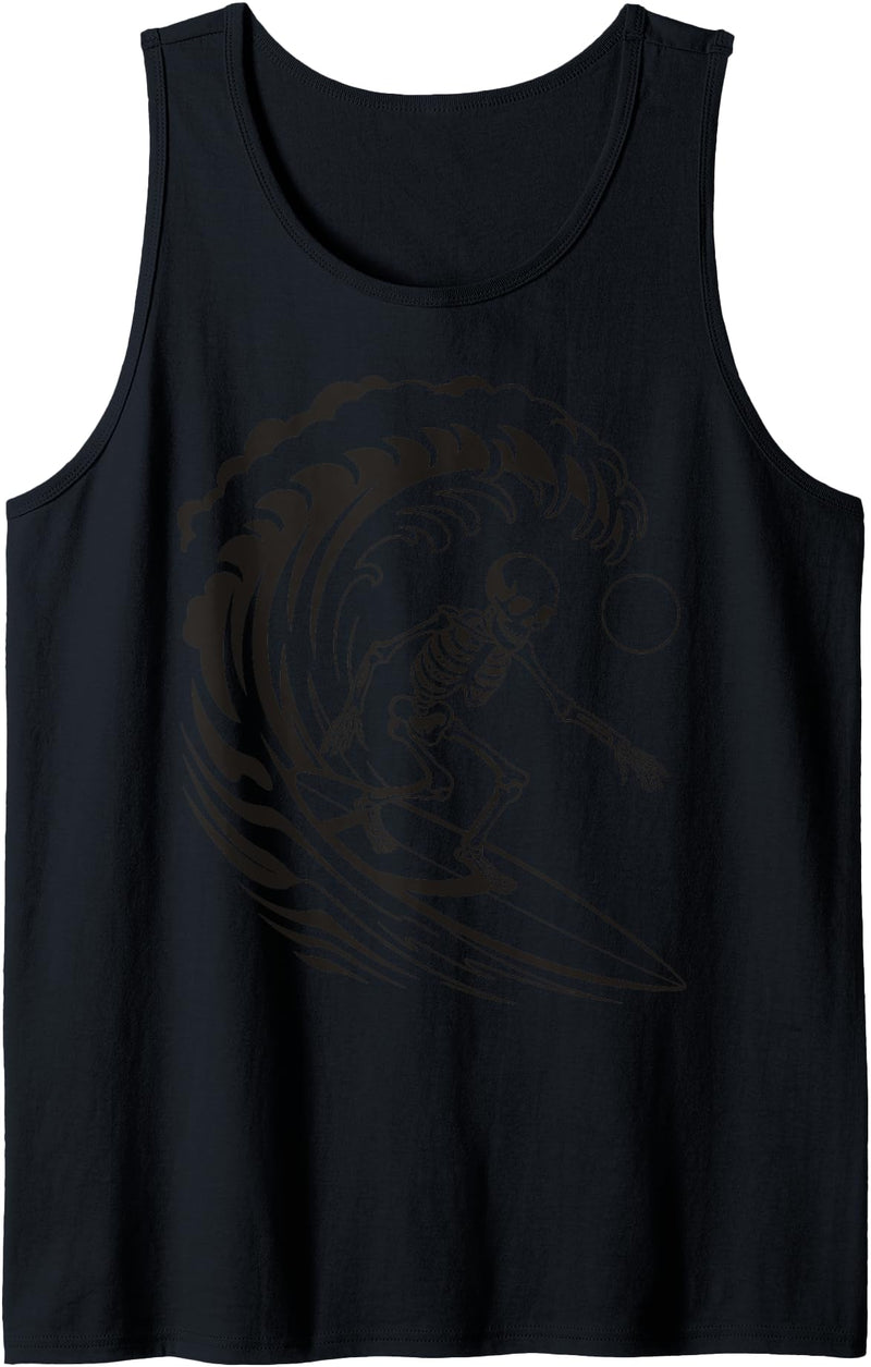 Surfer Surfboard Halloween Summer Skeleton Surfing Tank Top - Black