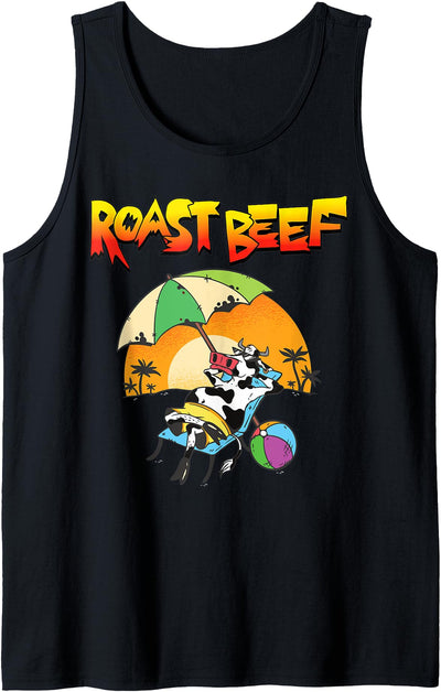 Love Summer and Roast Beef Cow on Beach Vacation Sun Tan Tank Top