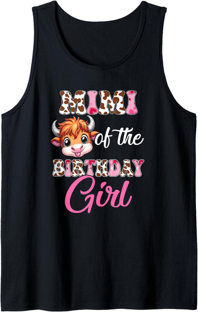 Highland Cow First Birthday Girl Family Mimi of the Farm Tank Top