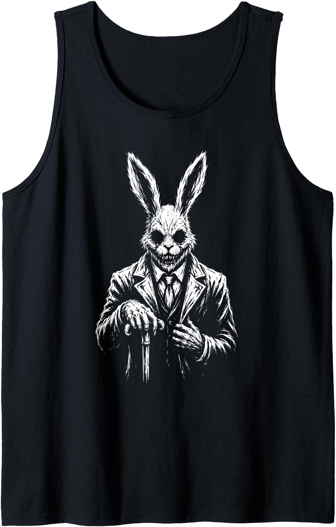 Creepy Goth Rabbit, Horror Bunny, Weirdcore Rabbit Tank Top in Black