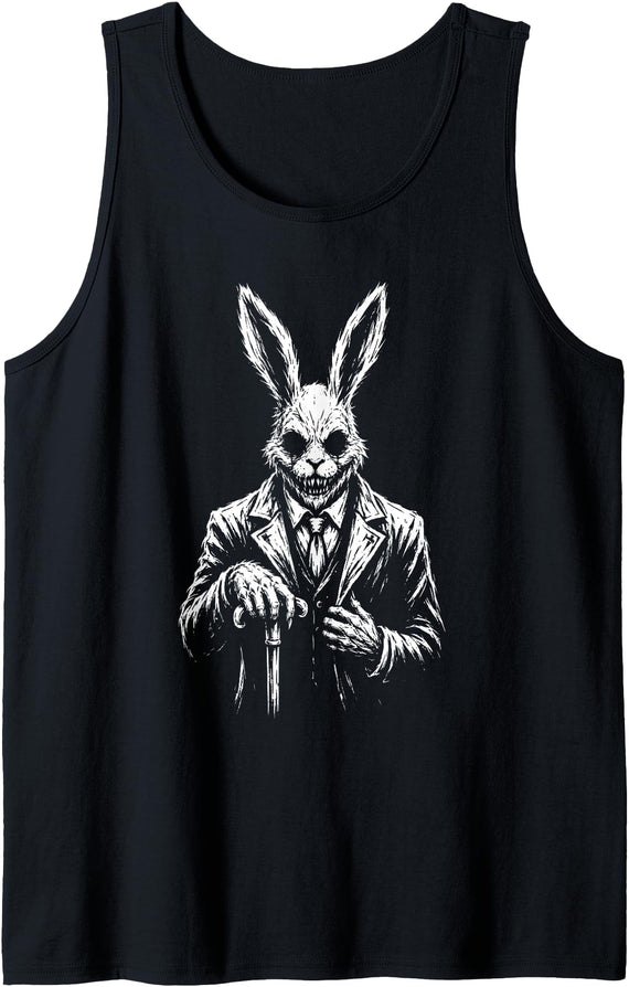 Creepy Goth Rabbit, Horror Bunny, Weirdcore Rabbit Tank Top in Black
