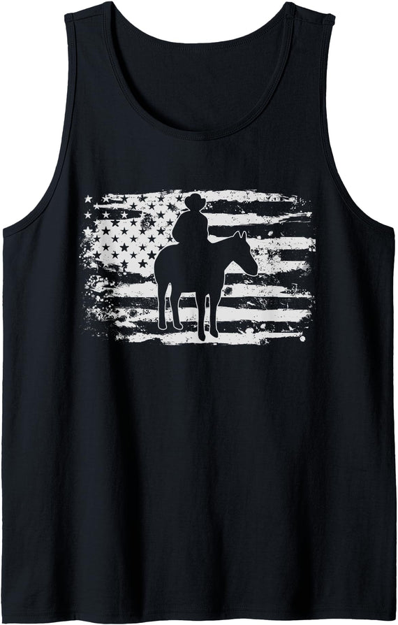 Retro & Retro USA Cowboy Rodeo Horse Riding Gift Tank Top - Black