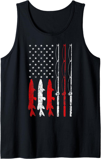 American Flag Fishing rod line pole fish stripes Fisherman Tank Top