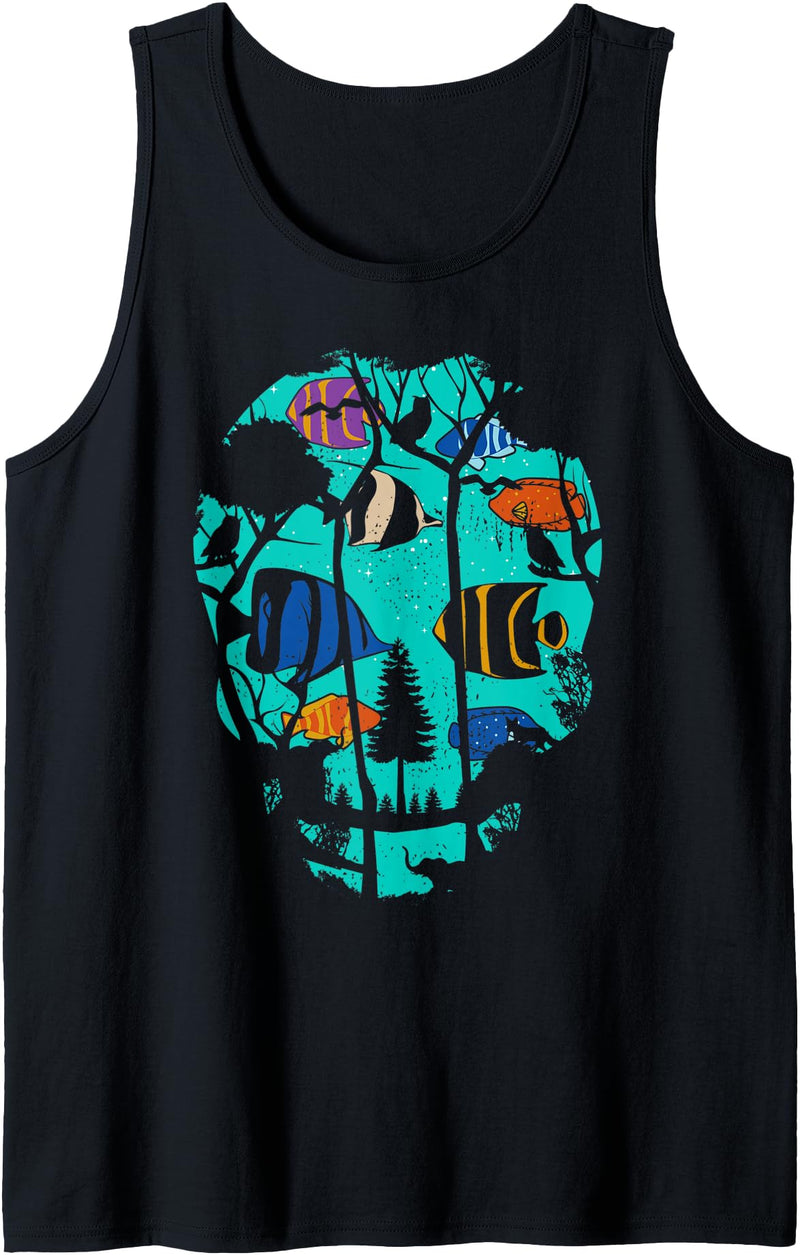 Memme Fishing Ocean Nature Fish Lover Funny Skull Gifts Tank Top - Black