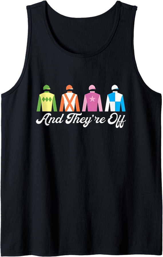 Horse Racing Derby Match Tee and They're Off Funny Horse Racing Derby Silks Jockey Tank Top - Black