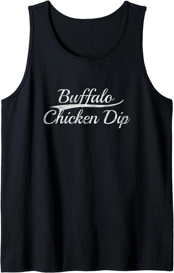 Retro Game Day Classic Bold Appetizer Aesthetic Buffalo Chicken Dip Vintage Inspired Varsity Style Graphic Tank Top - Black