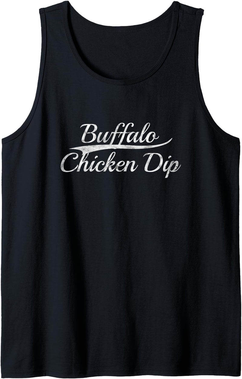 Retro Game Day Classic Bold Appetizer Aesthetic Buffalo Chicken Dip Vintage Inspired Varsity Style Graphic Tank Top - Black