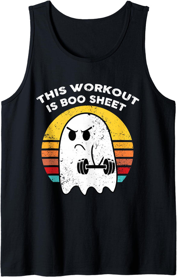Funny Halloween This Workout Is Boo Sheet Ghost Funny This Workout is Boo Sheet Halloween Ghost Exercise Gym Tank Top - Black