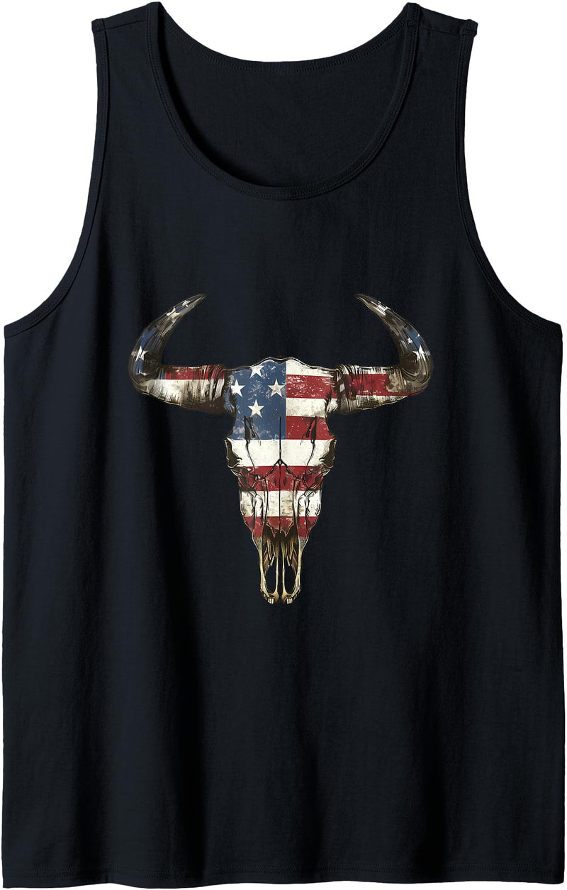 Gotham Threads American Flag Cow Horns Patriot Tank Top - Black
