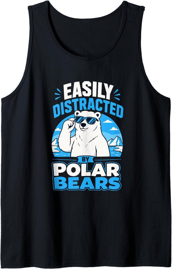 Easily Distracted By Polar Bears Tank Top - Black