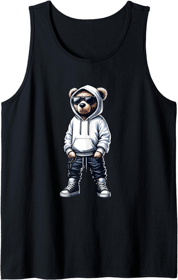 Urban Teddy Bear Graphic Hip Hop Rappers Aesthetic Graphic Teddy Bear Cool Bears Hip Hop Streetwear Colorful Tank Top - Black