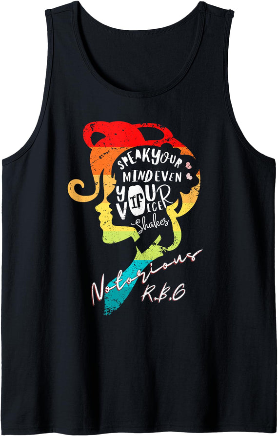 Ruth Bader Ginsburg womens rights Apparel Gifts Notorious RBG Speak Your Mind Even If Your Voice Shakes Tank Top - Black