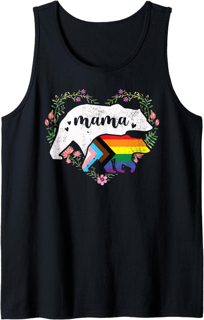 LGBTQ Mama Bear Progress Pride Flag Gay Equal Rights Rainbow Tank Top