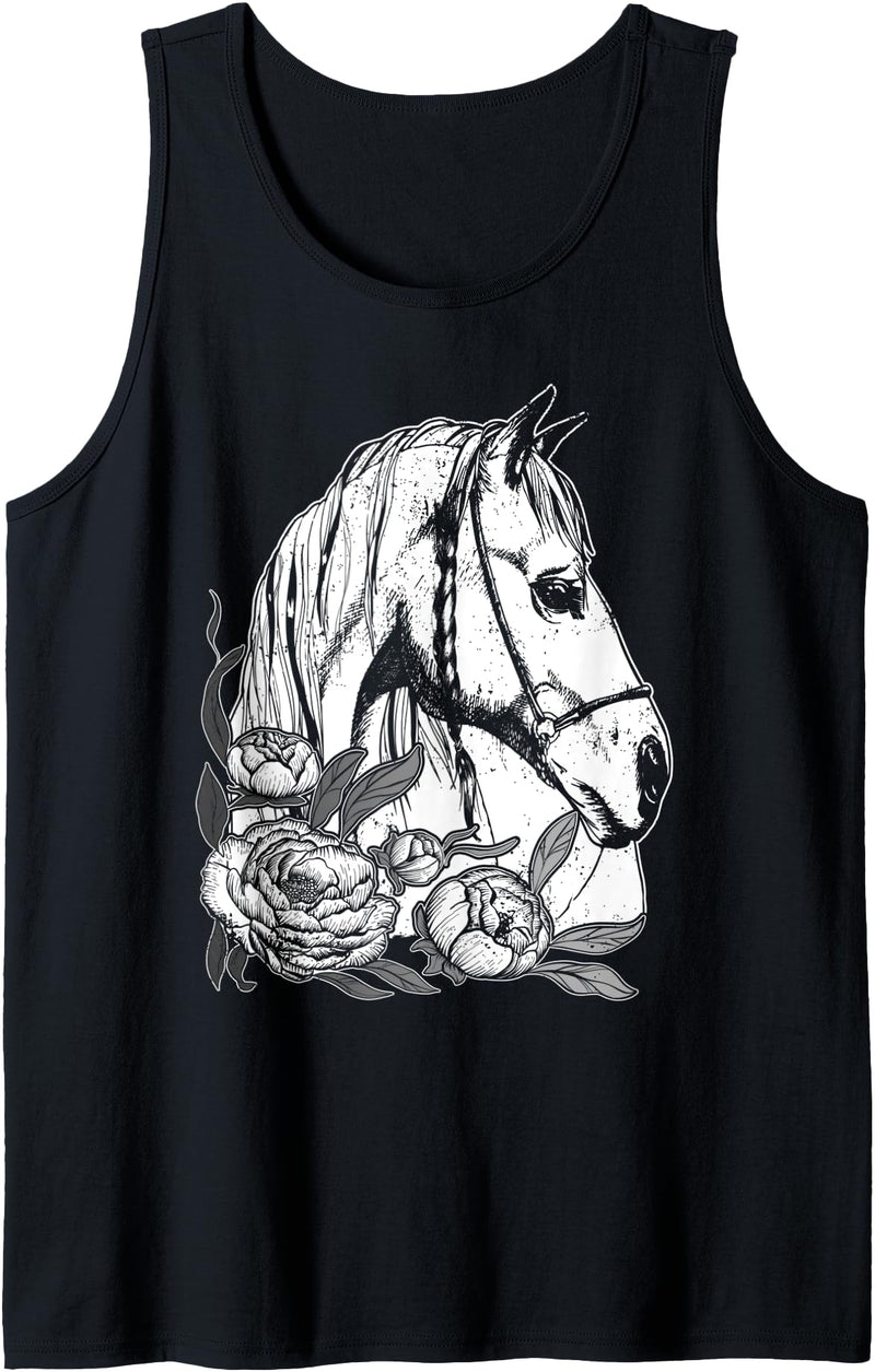 Horse designs by Content Design Studio Beautiful horse with roses, floral Tank Top - Black