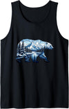 Wild Bear Mountain Forest Nature Landscape Geometric Polar Bear Winter Mountain Scene Tank Top - Black