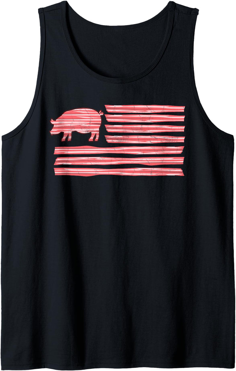 Symbolizes Roasts Hog Meat Sweet Bacon Clothing Sweet Salted Smoke Meaty Pig Flag Artwork Bacon Tank Top - Black