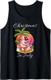 Christmas In July Cute Pig Summer Vaccation Tee Christmas In July Cute Pig Funny Summer Vaccation Kids Tank Top - Black