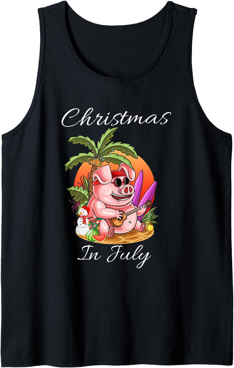 Christmas In July Cute Pig Summer Vaccation Tee Christmas In July Cute Pig Funny Summer Vaccation Kids Tank Top - Black
