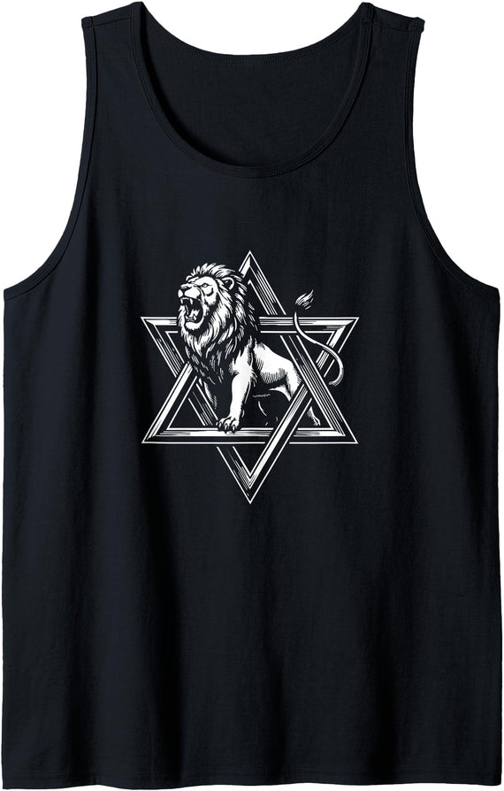 Fashion World Lion of Judah Star of David - Israel Patriotic Shalom Tank Top - Black