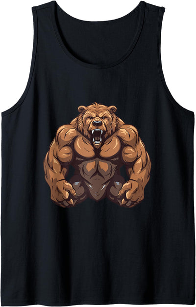 Grizzly Bear WIth Muscles Workout Gym MMA Fighter Tank Top