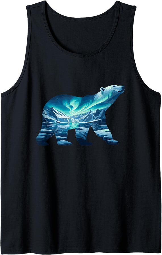 Arctic Wildlife Aurora Borealis Polar Bear Nature Northern Lights Polar Bear Arctic Landscape Tank Top - Black