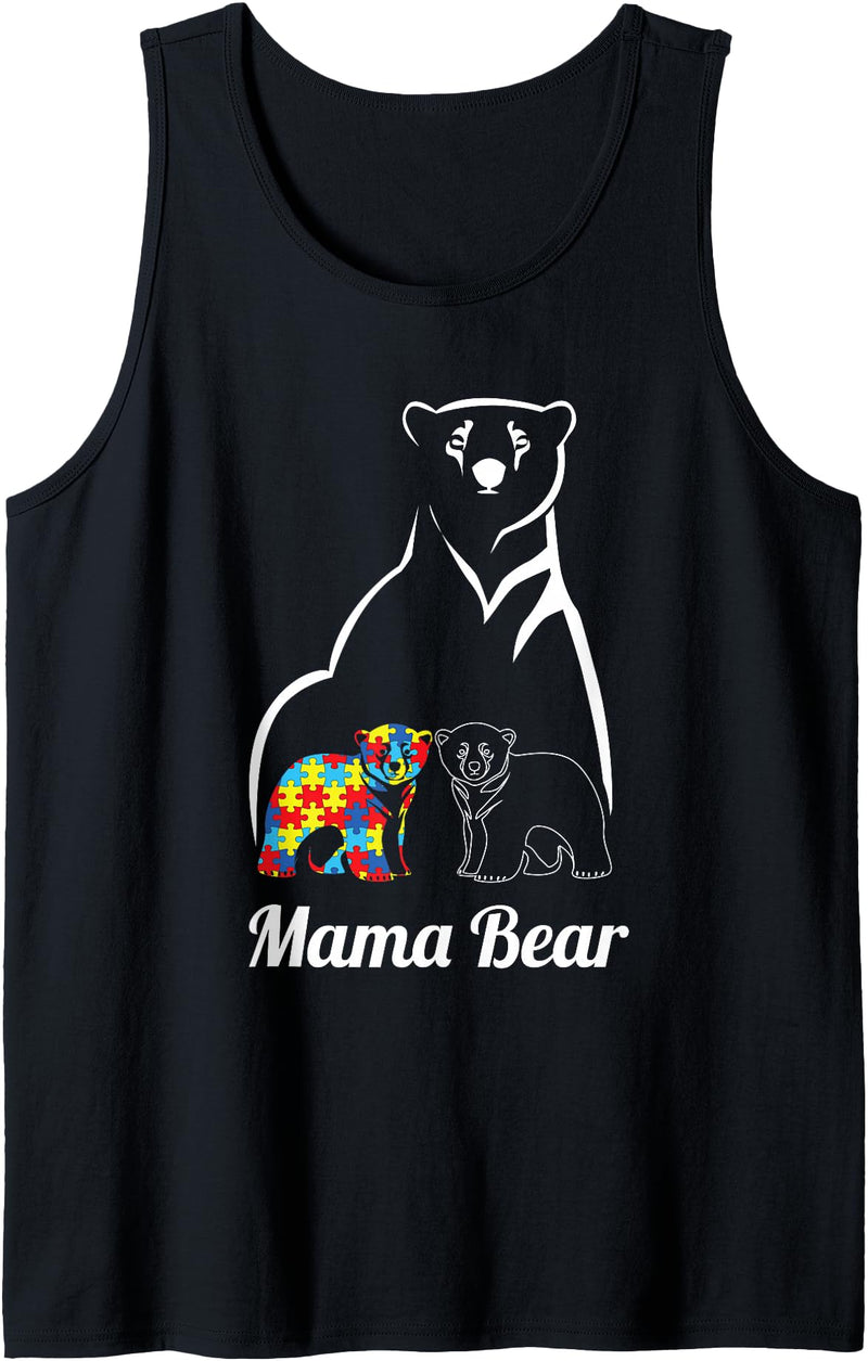Autism Awareness Parents Apparel Autism Awareness Mama Bear Mom Autistic Child Tank Top - Black