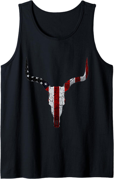 Cow Skull Usa Flag Bull Skull American Flag Western Wild Tank Top