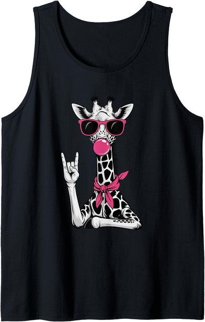 Giraffe Sunglasses Bubble Gum Giraffes Rock And Roll Tank Top