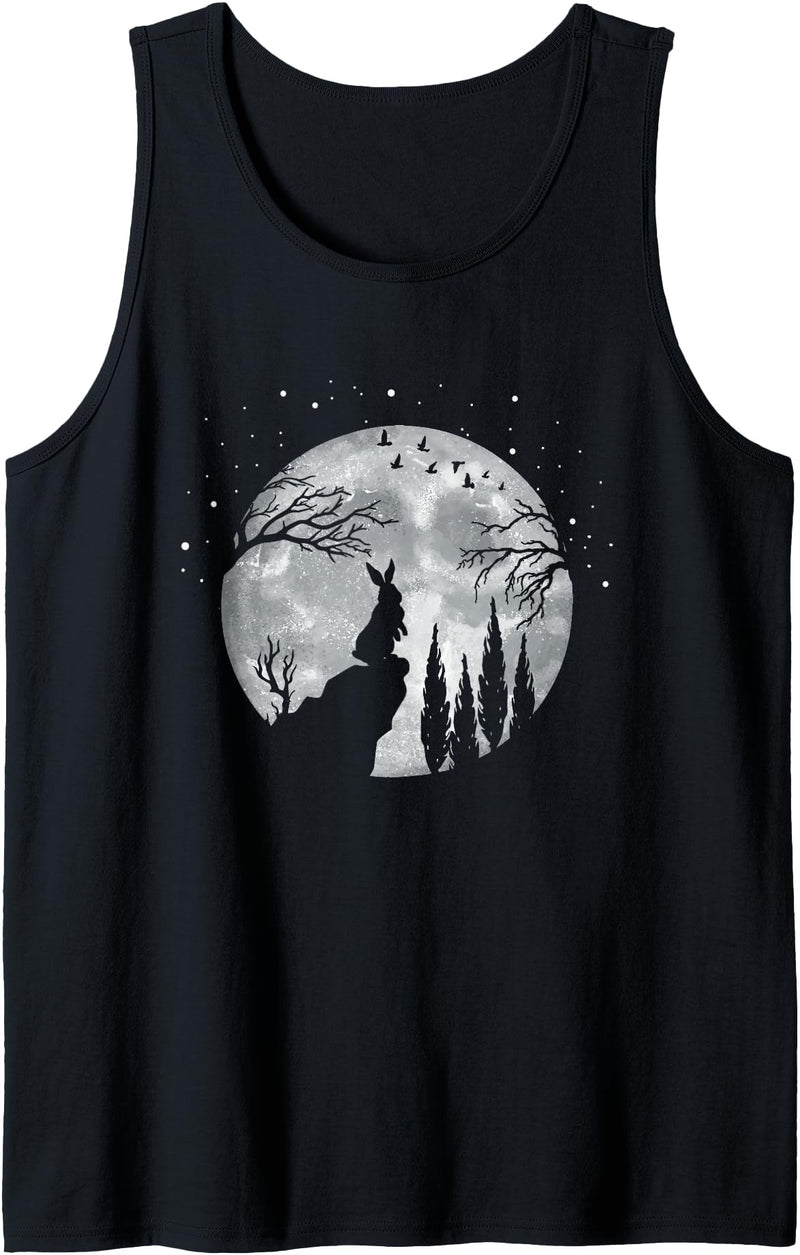 Rabbit Hare Animal Full Moon at Night - Funny Pet Bunny Tank Top in Black