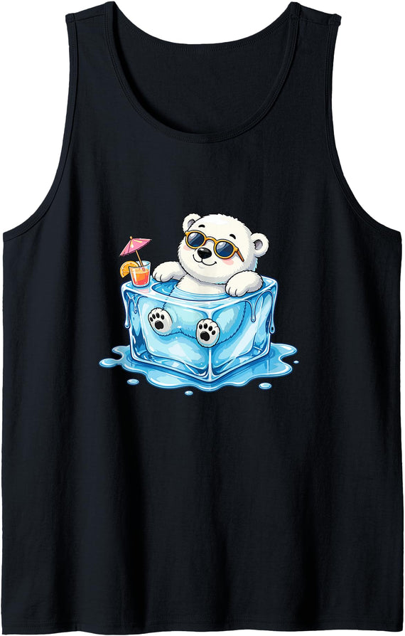 Cool Polar Bear Summer Ice Cube Vibes Chill Polar Bear in Ice Cube Summer Mood Tank Top - Black