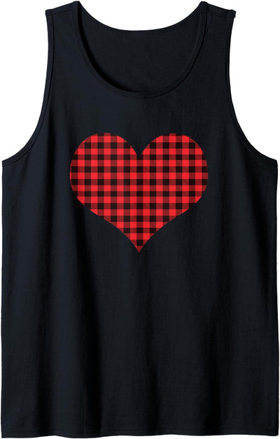 Cow Red Heart Buffalo Plaid Cute Girlie Valentines Tank Top