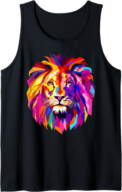 Cool Lion Head Design with Bright Colorful Tank Top
