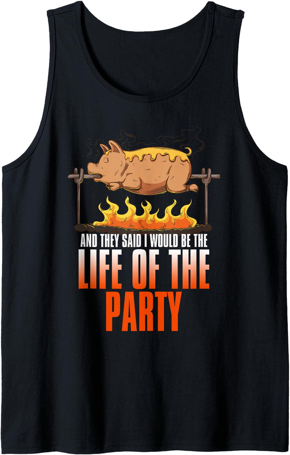 BBQ Season Smoke Meat Dad Grill Gifts Funny Saying Roasted Pig Rotisserie Pork Lover Food Pun Tee Tank Top - Black