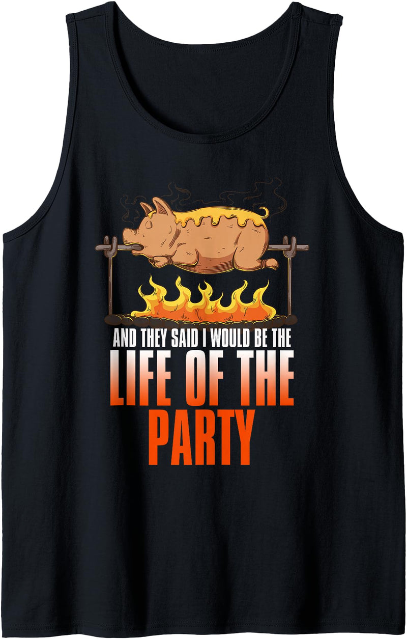 BBQ Season Smoke Meat Dad Grill Gifts Funny Saying Roasted Pig Rotisserie Pork Lover Food Pun Tee Tank Top - Black