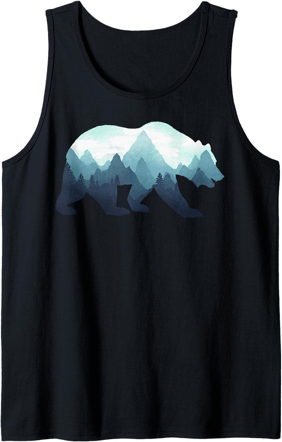 Dramabite Bear Double Exposure Surreal Wildlife Animal Tank Top - Black