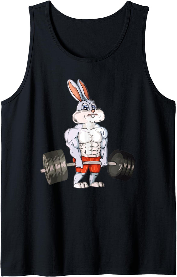 Rabbit Weightlifting Funny Deadlift Fitness Easter Day Tank Top in Black