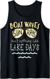 AMG Crafted Creations Boat Waves Sun Rays Lake Days Tank Top - Black