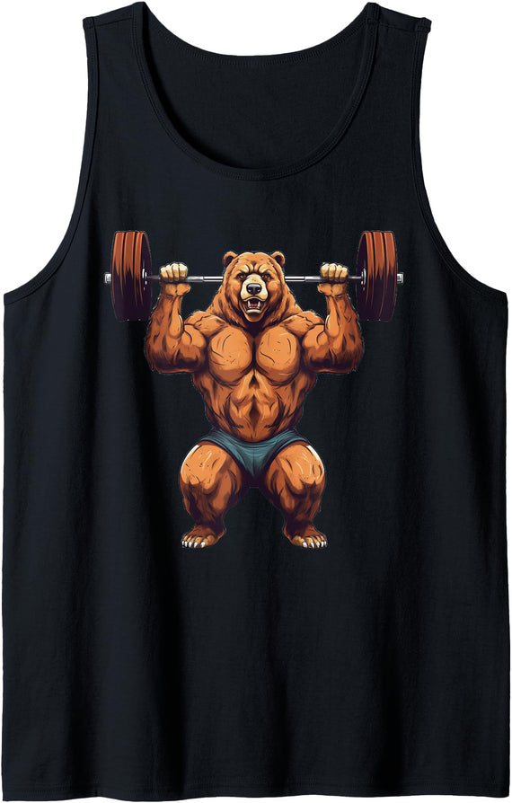 Bear Powerlifting Weightlifting Gym Apparel Bear Powerlifting Weightlifting Gym Workout Tank Top - Black
