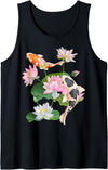 Koi Fish Unlimited Japanese Koi Carp Nishikigoi Fish Water Lilies Pads Tank Top - Black