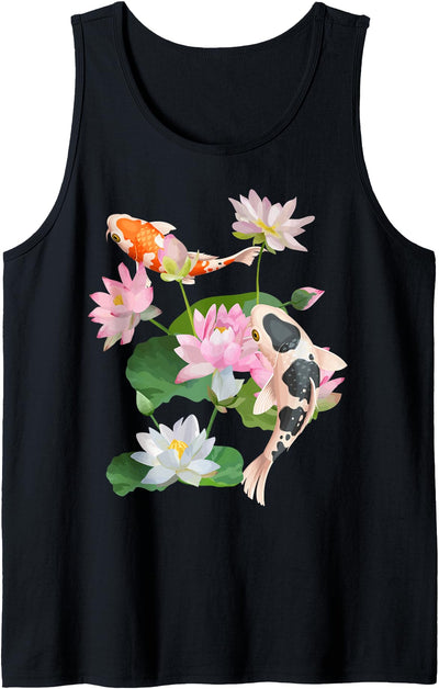 Japanese Koi Carp Nishikigoi Fish Water Lilies Pads Tank Top