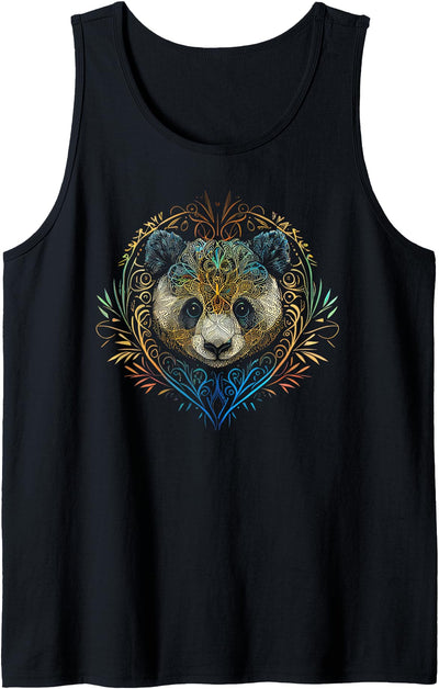 Panda Bear Face Head Colorful Floral Mandala Art - Panda Tank Top