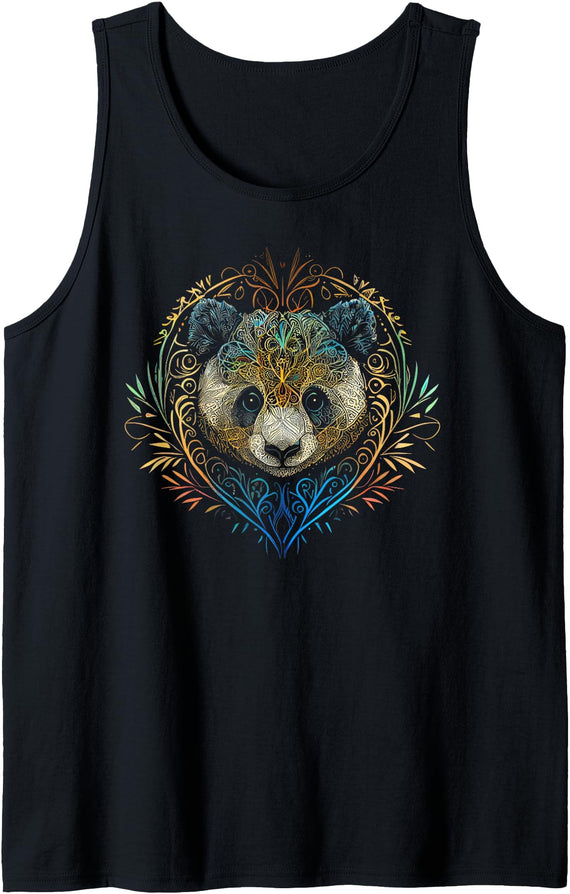 Panda Mandala Geometric Animal Panda Bear Face Head Colorful Floral Mandala Art - Panda Tank Top - As Pictured