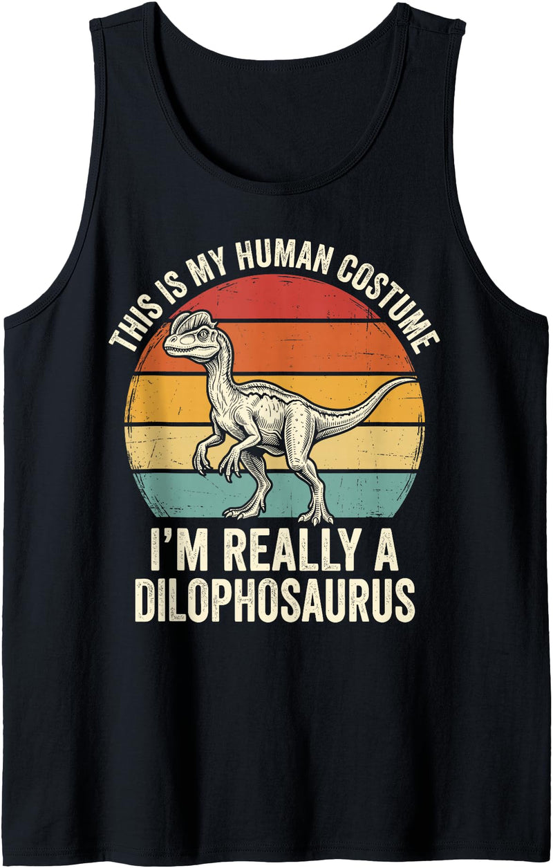 Dilophosaurus Dinosaur Dino Halloween Costume This is My Human Costume I'm Really A Dilophosaurus Tank Top - Black