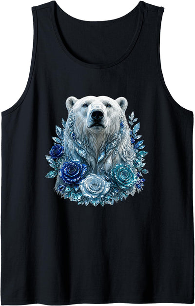 Majestic Polar Bear with Blue Ice Crystal Roses Tank Top
