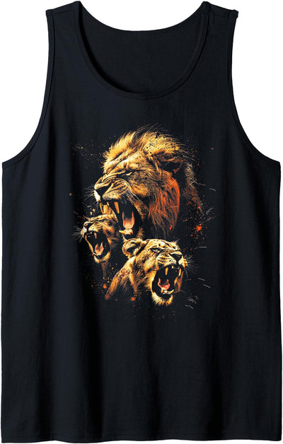 Lion Father Cubs Roaring lion Jungle king Tank Top