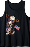 Patriotic Cow Farmer USA Graphic Cow Farmer Patriotic American Flag 4th of July USA Tank Top - Black